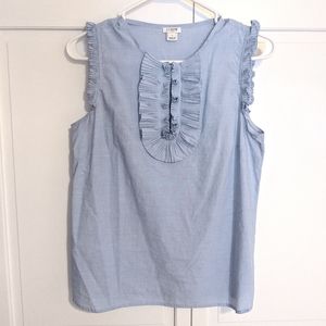 JCrew Chambray End on End Ruffle Sleeveless Top